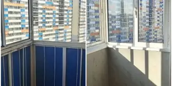 Внутренняя отделка панелями ХДФ. Замена окон от застройщика на профиль с раздвижной системой.